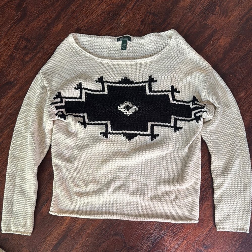 Ralph Lauren Cream and Black Knit Aztec Sweater